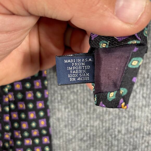 Polo by Ralph Lauren REPP Tie 4" X 57.5" Black Geometric Allover Hand Made Silk - Picture 7 of 10
